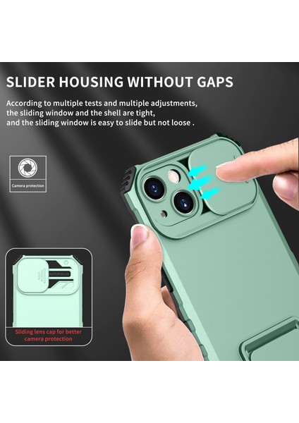 iPhone 15 Kayar Kamera Kapaklı Sağlam Standı Telefon Kılıfı - Turkuaz (Yurt Dışından) modelleri