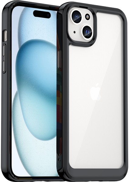 iPhone 15 Plus Için Şeffaf Pc Arka Tpu Telefon Kılıfı - Siyah (Yurt Dışından)