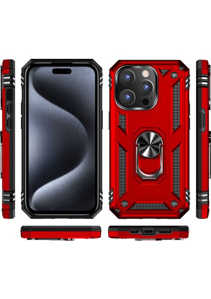 iPhone 15 Pro Için Halka Tutuculu Çift Katmanlı Telefon Kılıfı - Kırmızı (Yurt Dışından) fiyatları