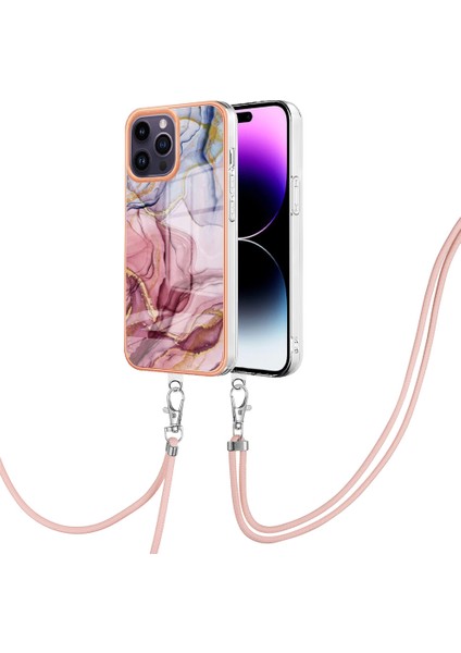 iPhone 15 Pro Için Desen Hibrit Çapraz Askı Kordon Telefon Kılıfı - Rose (Yurt Dışından)