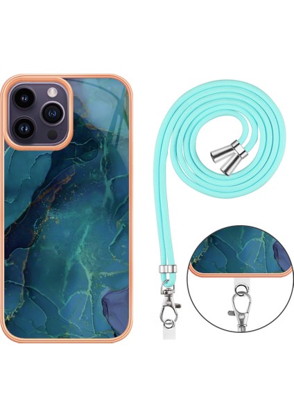 iPhone 15 Pro Için Desen Hibrit Çapraz Askı Kordon Telefon Kılıfı - Yeşil (Yurt Dışından)