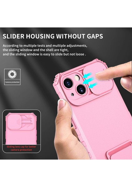 iPhone 15 Kayar Kamera Kapaklı Sağlam Standı Telefon Kılıfı - Pembe (Yurt Dışından) modelleri