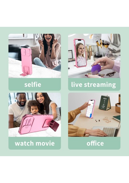 iPhone 15 Kayar Kamera Kapaklı Sağlam Standı Telefon Kılıfı - Pembe (Yurt Dışından) fırsatları
