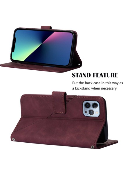 iPhone 15 Pro Için Kabartmalı Pu Deri Stand Cüzdan Telefon Kılıfı - Kırmızı (Yurt Dışından) fiyatları