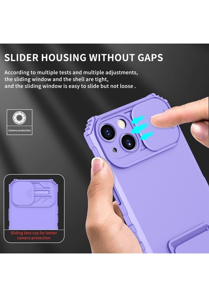 iPhone 15 Kayar Kamera Kapaklı Sağlam Standı Telefon Kılıfı - Mor (Yurt Dışından) modelleri