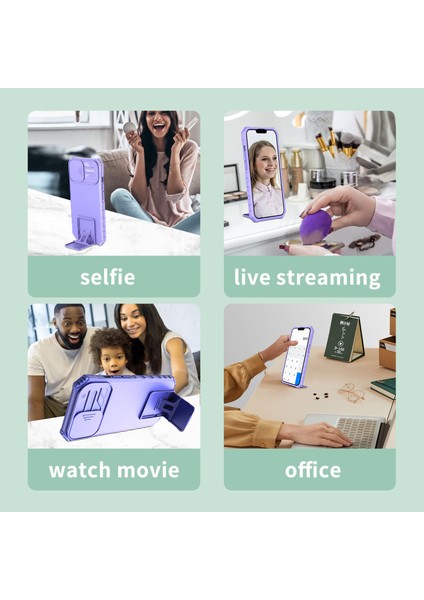 iPhone 15 Kayar Kamera Kapaklı Sağlam Standı Telefon Kılıfı - Mor (Yurt Dışından) fırsatları