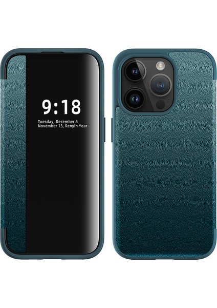 iPhone 15 Pro Max Için Klasik Business Flip Deri Telefon Kılıfı - Yeşil (Yurt Dışından)