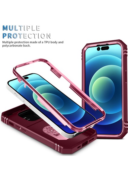 iPhone 15 Pro Için Kayar Lens Koruyucu Halka Standlı Telefon Kılıfı - Pembe - Kırmızı (Yurt Dışından) modelleri