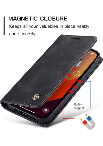 iPhone 15 Pro Için Retro Pu Deri Cüzdan Flip Standlı Telefon Kılıfı - Siyah (Yurt Dışından) fırsatları