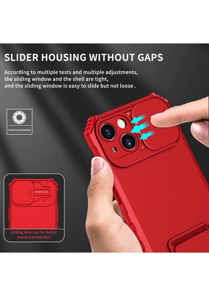 iPhone 15 Kayar Kamera Kapaklı Sağlam Standı Telefon Kılıfı - Kırmızı (Yurt Dışından) modelleri