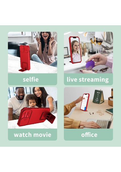 iPhone 15 Kayar Kamera Kapaklı Sağlam Standı Telefon Kılıfı - Kırmızı (Yurt Dışından) fırsatları