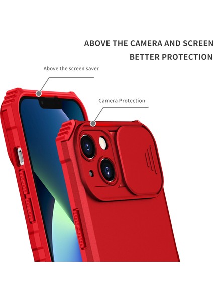 iPhone 15 Kayar Kamera Kapaklı Sağlam Standı Telefon Kılıfı - Kırmızı (Yurt Dışından) indirimleri
