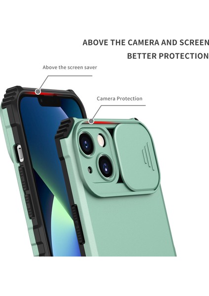 iPhone 15 Plus Kayar Kamera Kapaklı Sağlam Standı Telefon Kılıfı - Turkuaz (Yurt Dışından) indirimleri
