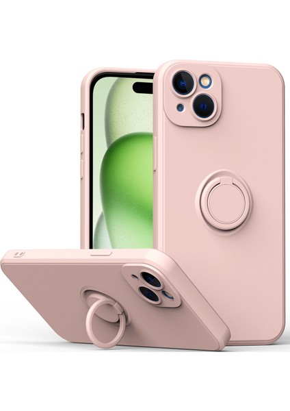 iPhone 15 Plus Için Ince Silikon Yüzük Stand Telefon Kılıfı - Siyah (Yurt Dışından)