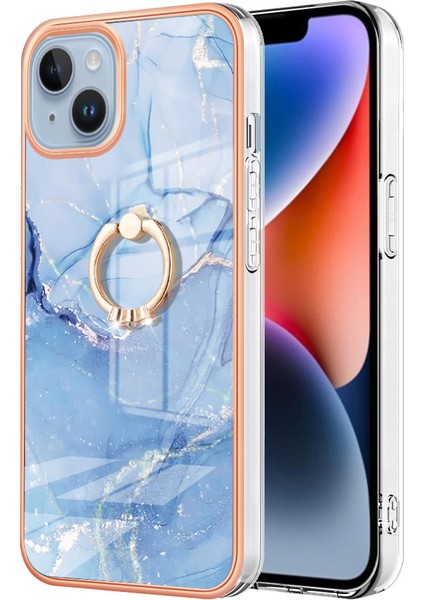 iPhone 15 Plus Için Halka Tutucu ile Desen Sert Arka Tpu Tampon Telefon Kılıfı - Mavi (Yurt Dışından)