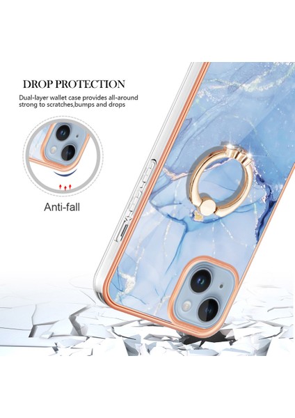 iPhone 15 Plus Için Halka Tutucu ile Desen Sert Arka Tpu Tampon Telefon Kılıfı - Mavi (Yurt Dışından)