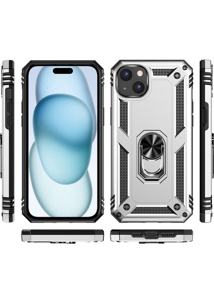 iPhone 15 Plus Için Halka Tutuculu Çift Katmanlı Telefon Kılıfı - Gümüş (Yurt Dışından) fiyatları