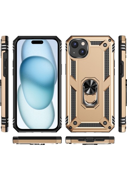 iPhone 15 Plus Için Halka Tutuculu Çift Katmanlı Telefon Kılıfı - Altın (Yurt Dışından) fiyatları