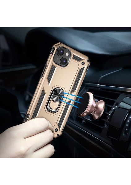 iPhone 15 Plus Için Halka Tutuculu Çift Katmanlı Telefon Kılıfı - Altın (Yurt Dışından) fırsatları