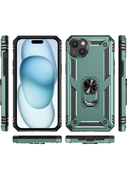 iPhone 15 Plus Için Halka Tutuculu Çift Katmanlı Telefon Kılıfı - Yeşil (Yurt Dışından) fiyatları