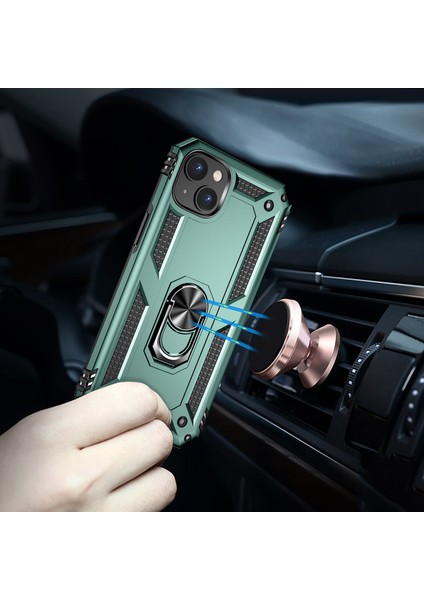 iPhone 15 Plus Için Halka Tutuculu Çift Katmanlı Telefon Kılıfı - Yeşil (Yurt Dışından) fırsatları