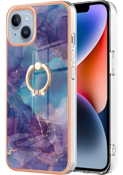 iPhone 15 Plus Için Halka Tutucu ile Desen Sert Arka Tpu Tampon Telefon Kılıfı - Mor (Yurt Dışından)