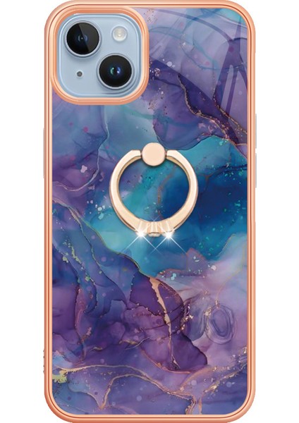 iPhone 15 Plus Için Halka Tutucu ile Desen Sert Arka Tpu Tampon Telefon Kılıfı - Mor (Yurt Dışından)