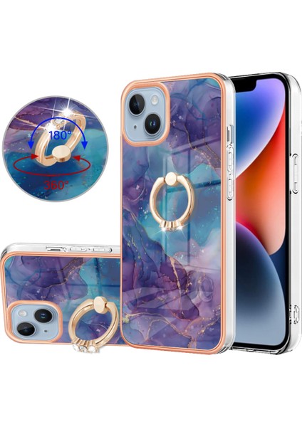 iPhone 15 Plus Için Halka Tutucu ile Desen Sert Arka Tpu Tampon Telefon Kılıfı - Mor (Yurt Dışından)