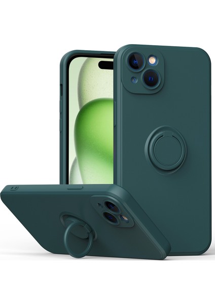 iPhone 15 Plus Için Ince Silikon Yüzük Stand Telefon Kılıfı - Beyaz (Yurt Dışından)