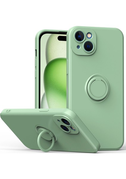 iPhone 15 Plus Için Ince Silikon Yüzük Stand Telefon Kılıfı - Cam Göbeği (Yurt Dışından)