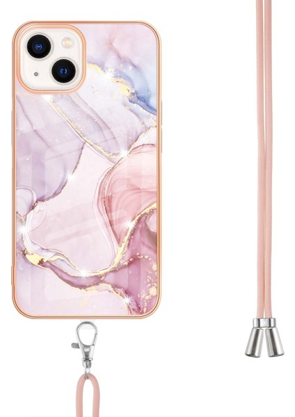 iPhone 15 Plus Için Crossbody Askı Ipi Mermer Desenli Telefon Kılıfı - Rose Gold (Yurt Dışından) fırsatları