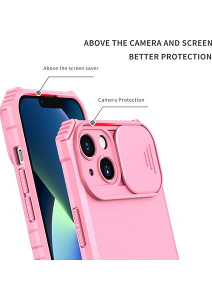 iPhone 15 Plus Kayar Kamera Kapaklı Sağlam Standı Telefon Kılıfı - Pembe (Yurt Dışından) indirimleri
