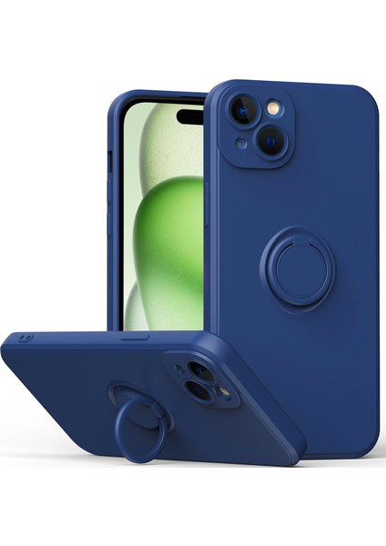 iPhone 15 Plus Için Ince Silikon Yüzük Stand Telefon Kılıfı - Koyu Kızıl (Yurt Dışından)