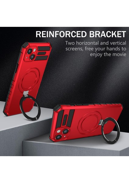 iPhone 15 Için Magsafe Manyetik Halka Standlı Ağır Hizmet Telefon Kılıfı - Kırmızı (Yurt Dışından) modelleri