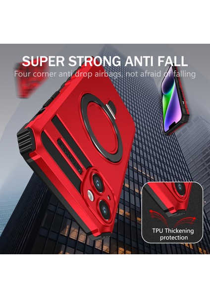 iPhone 15 Için Magsafe Manyetik Halka Standlı Ağır Hizmet Telefon Kılıfı - Kırmızı (Yurt Dışından) fırsatları