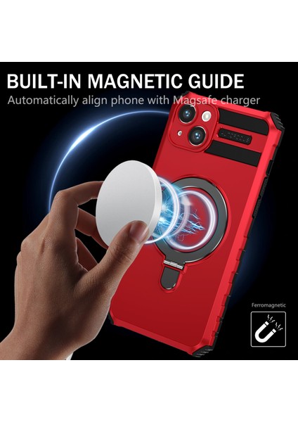 iPhone 15 Için Magsafe Manyetik Halka Standlı Ağır Hizmet Telefon Kılıfı - Kırmızı (Yurt Dışından) indirimleri