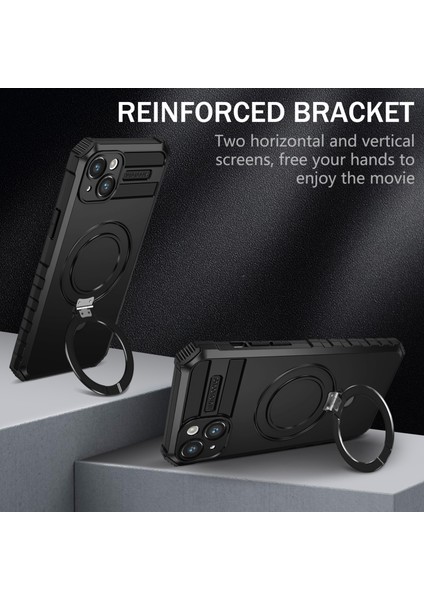 iPhone 15 Için Magsafe Manyetik Halka Standlı Ağır Hizmet Telefon Kılıfı - Siyah (Yurt Dışından) modelleri