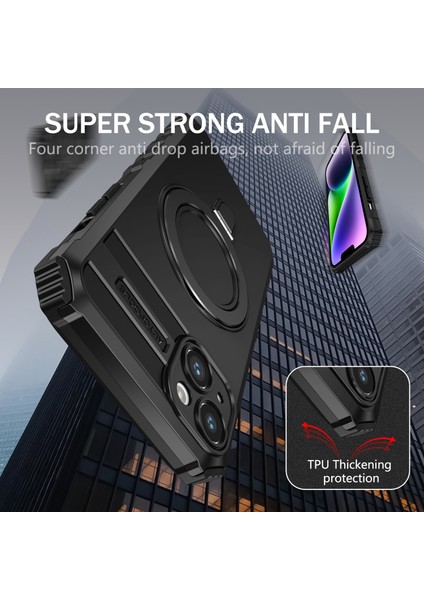 iPhone 15 Için Magsafe Manyetik Halka Standlı Ağır Hizmet Telefon Kılıfı - Siyah (Yurt Dışından) fırsatları
