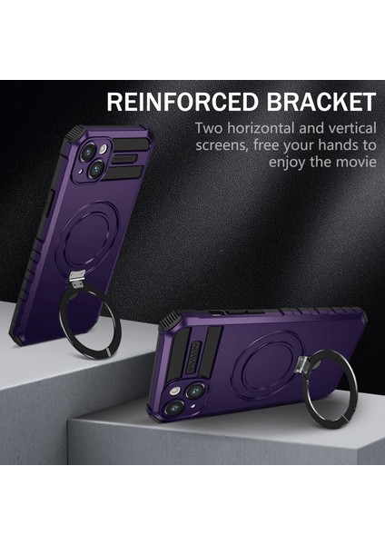 iPhone 15 Için Magsafe Manyetik Halka Standlı Ağır Hizmet Telefon Kılıfı - Mor (Yurt Dışından) modelleri