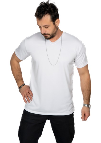 Aşırı Terleme Önleyici Beyaz V Yaka Erkek T-Shirt, Ter Sızdırmaz, Çift Katmanlı