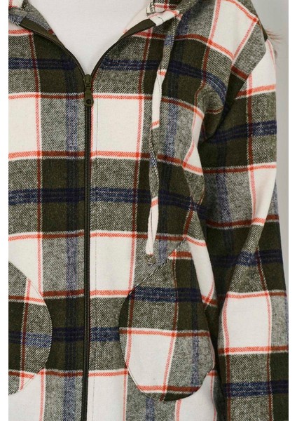 Tolga Saraçoğlu Oversize Kapüşonlu Kareli Kadın Ceket - 3/4 Kol fırsatları