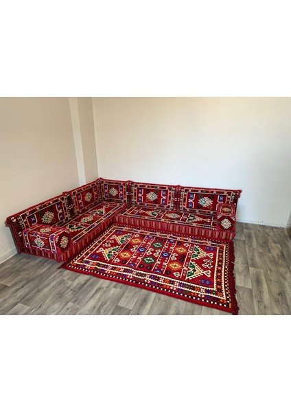 Şark Köşesi Belkıs Desenli Minder, 120x180 cm Kilim Takımı Konsept Kırmızı