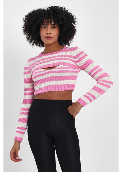 Alexander Gardi Pencere Detaylı Pembe Crop Kazak (A92372-S)