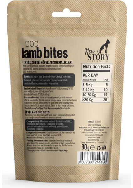 Crazybones 550GR Somonlu Atıştırmalık Yumuşacık Köpek Ödülü, New Story Lamb Bites 2X80GR