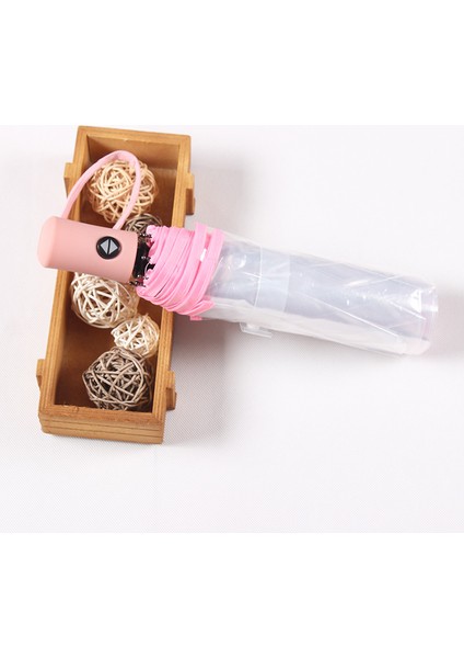 Otomatik Açılır Katlanır Şemsiye Şeffaf-Pembe (Yurt Dışından)
