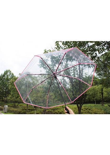 Otomatik Açılır Katlanır Şemsiye Şeffaf-Pembe (Yurt Dışından) modelleri