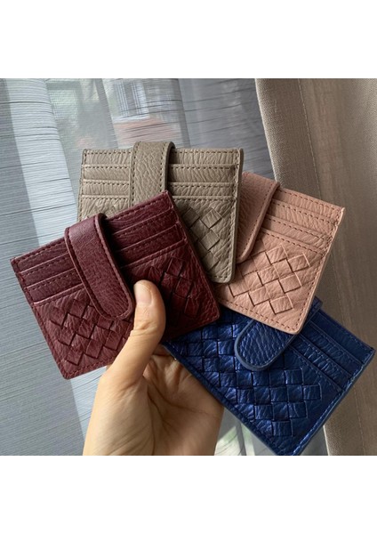 Klasik Dokuma Deri Kart Sahibinin Kadın Moda Lüks Kemer Korumak Deri Kredi Kartı Tutucu Ince Dokuma Cüzdan (Yurt Dışından)