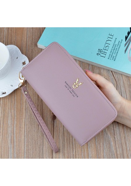 Yeni Lüks Kadın Cüzdan Uzun Fermuar Çanta Moda Cep Telefonu Çantası Büyük Kapasiteli Pu Deri Para Debriyaj Çanta Portomonee (Yurt Dışından)