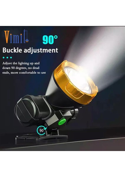 Vimite 6t Farlar LED USB Şarj Edilebilir Çalışma Işığı Dış Mekan Acil Su Geçirmez Far Teleskopik Zoom El Feneri Balıkçılık Gece Koşu Kamp Işığı (Yurt Dışından)