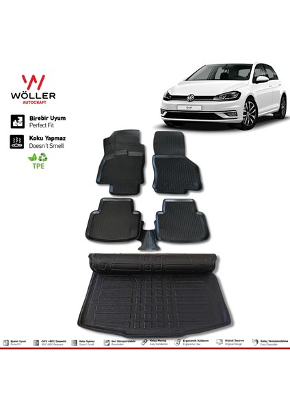 Volkswagen Golf 7 Paspas Bagaj Havuzu 2012 2020 Arası 3D Wöller Ultraflex Set